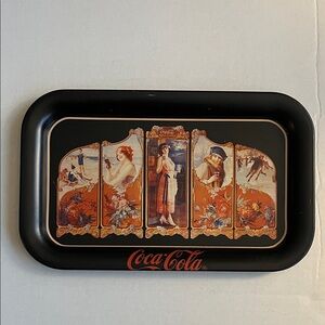 1990 Coca Cola Black Four Seasons Rectangular Metal Tray.